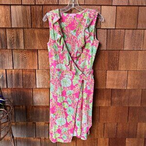 Lilly Pulitzer Hayden Paint My Petals Sleeveless Silk Blend Wrap Dress Medium